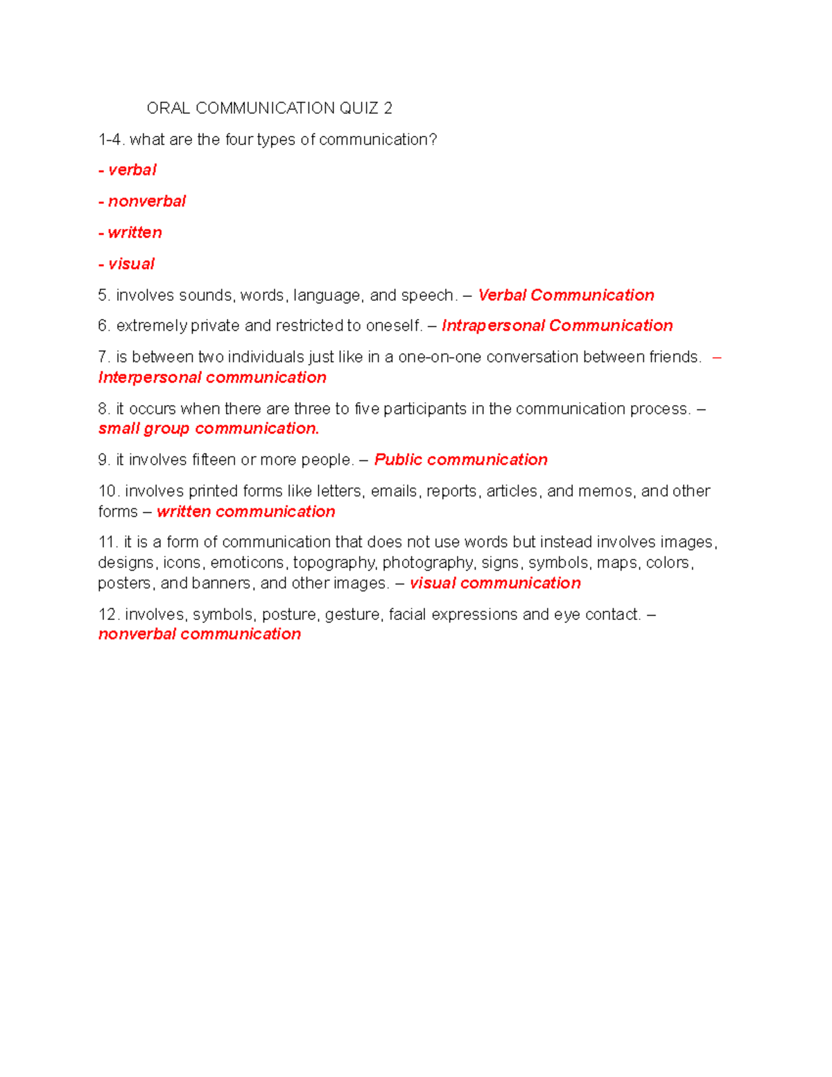 ORAL Communication QUIZ 2 - ORAL COMMUNICATION QUIZ 2 1-4. what are the ...