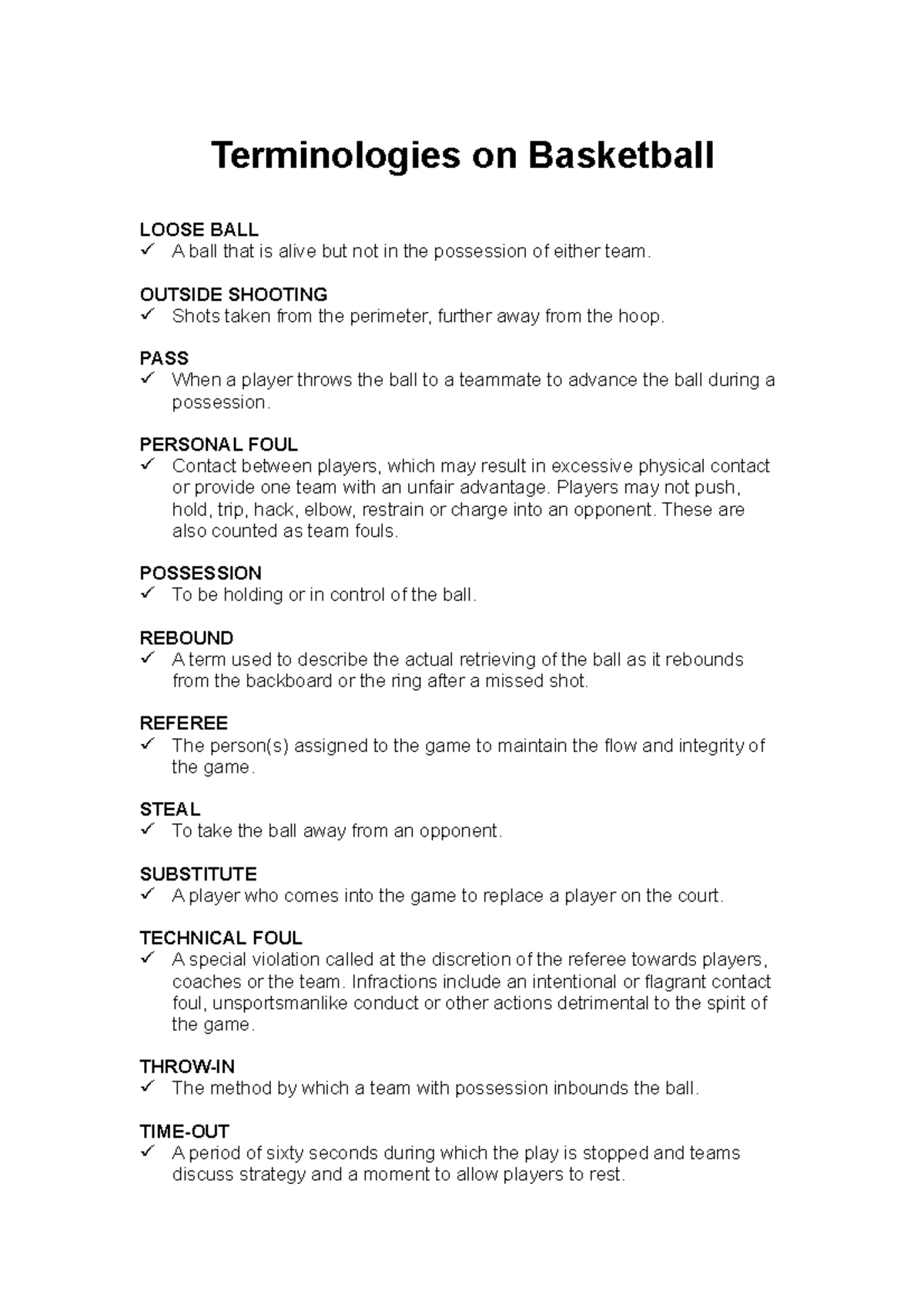 Terminologies on Basketball 3 Terminologies on Basketball LOOSE