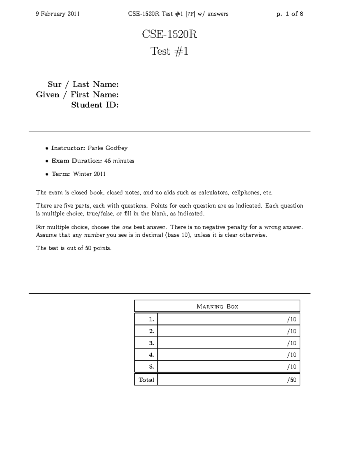 Exam 2011, Questions and Answers - 9 February 2011 Test answers p. 1 of ...