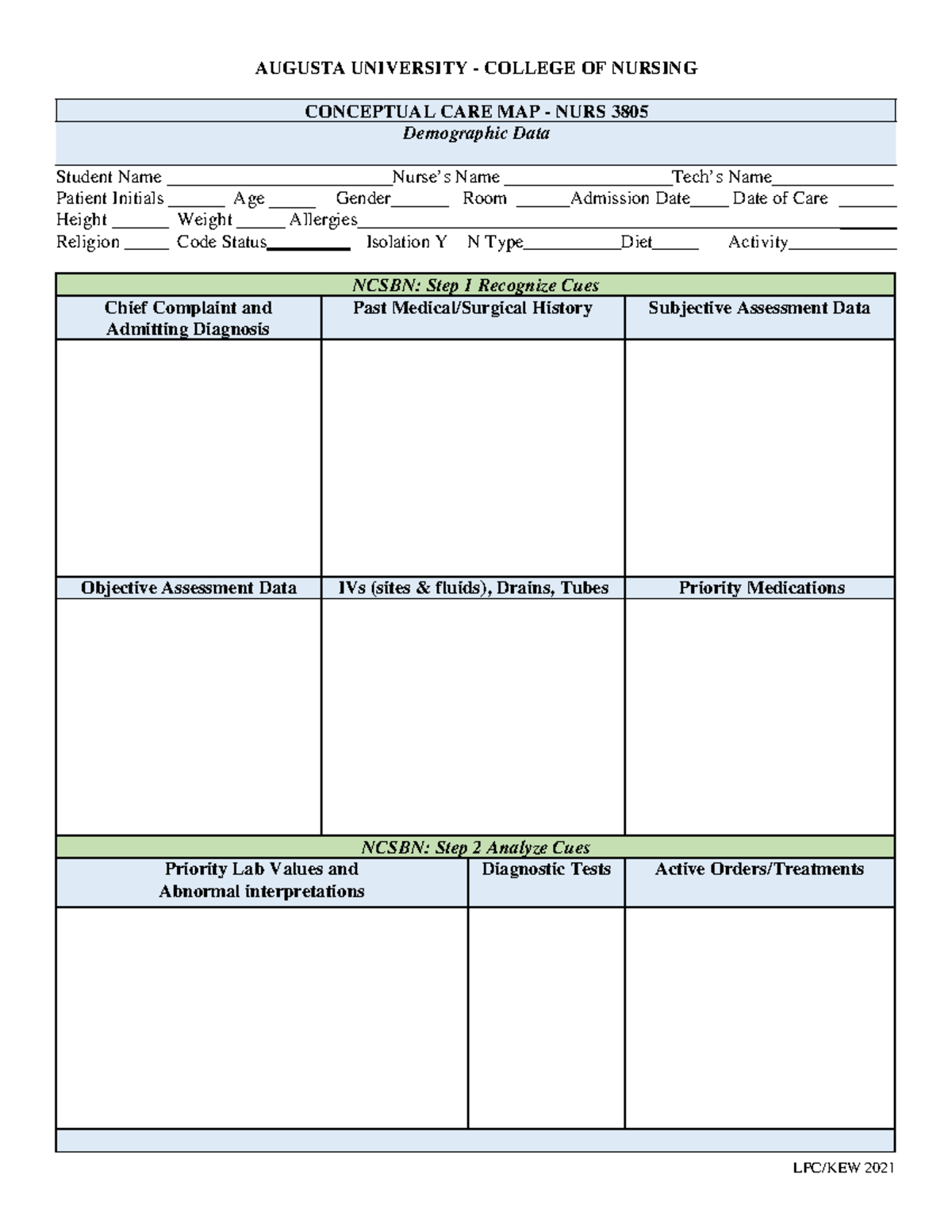 Concept Map NURS 3805 - LPC/KEW 2021 AUGUSTA UNIVERSITY - COLLEGE OF ...