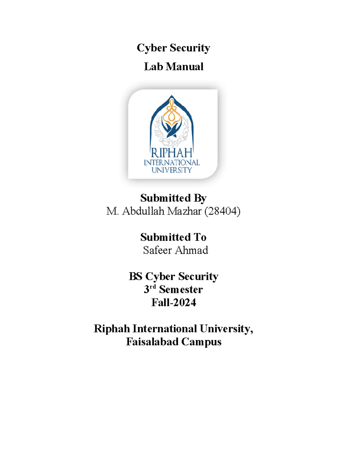 Cyber Security lab manual - Cyber Security Lab Manual Submitted By M ...