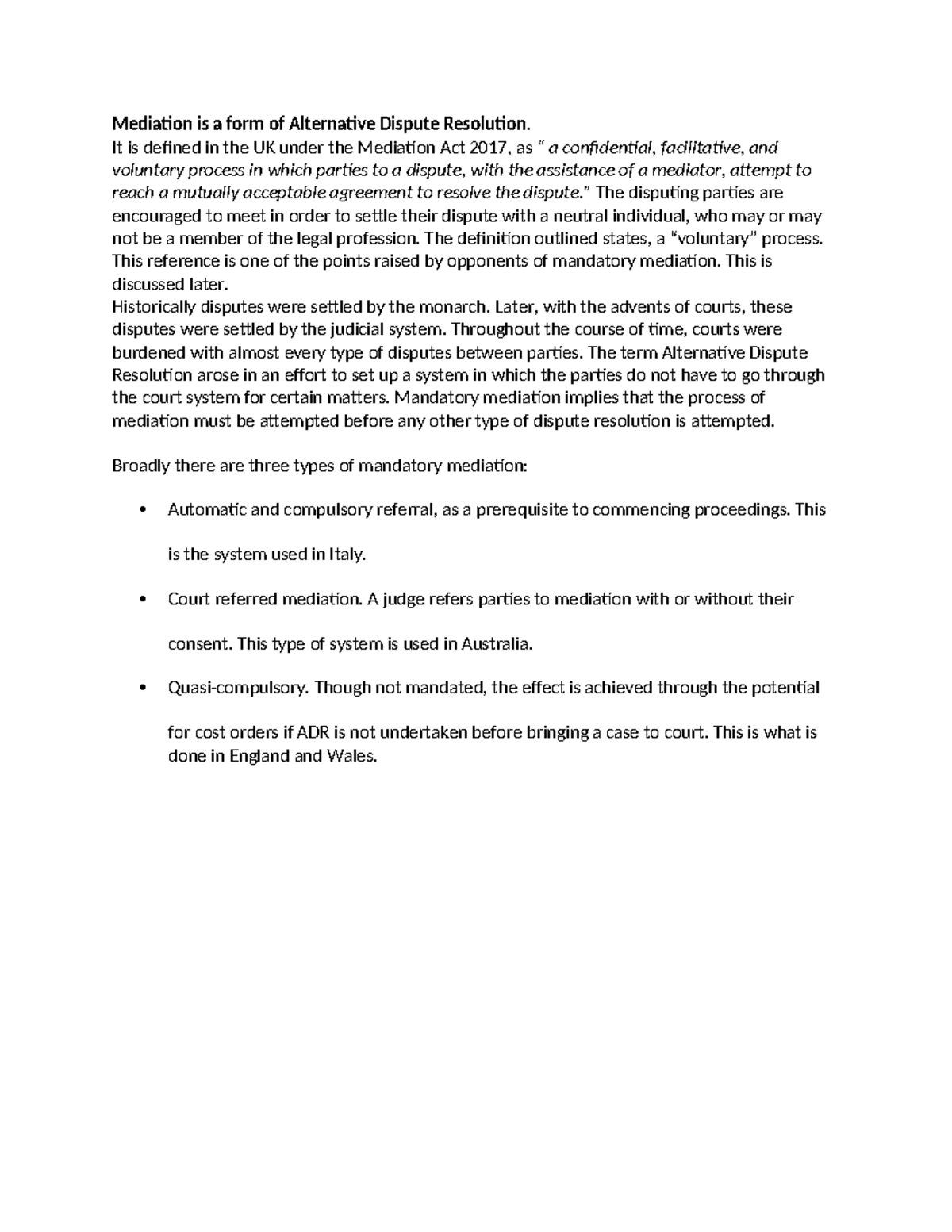 Mediation is a form of Alternative Dispute Resolution - It is defined ...