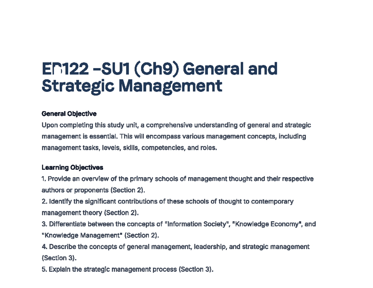 Study UNIT 1 Summary EB122 - ED122 (Ch9) General and Strategic ...