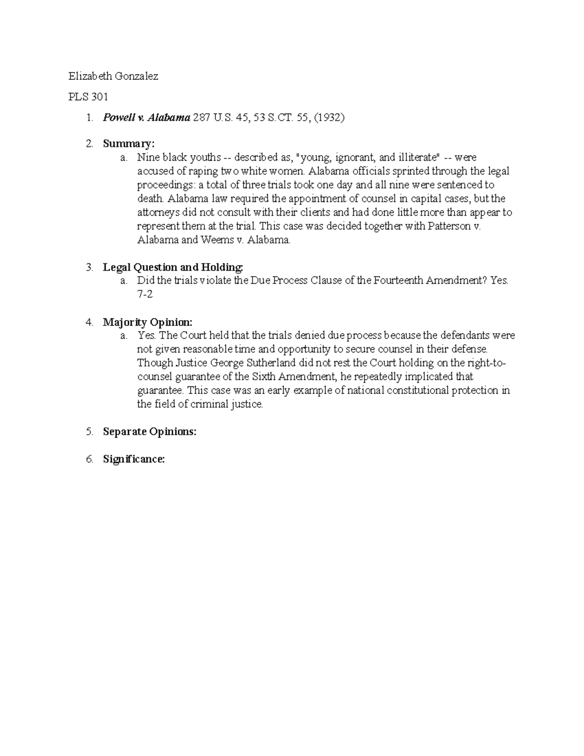 Powell v. Alabama detailed case brief of named case for