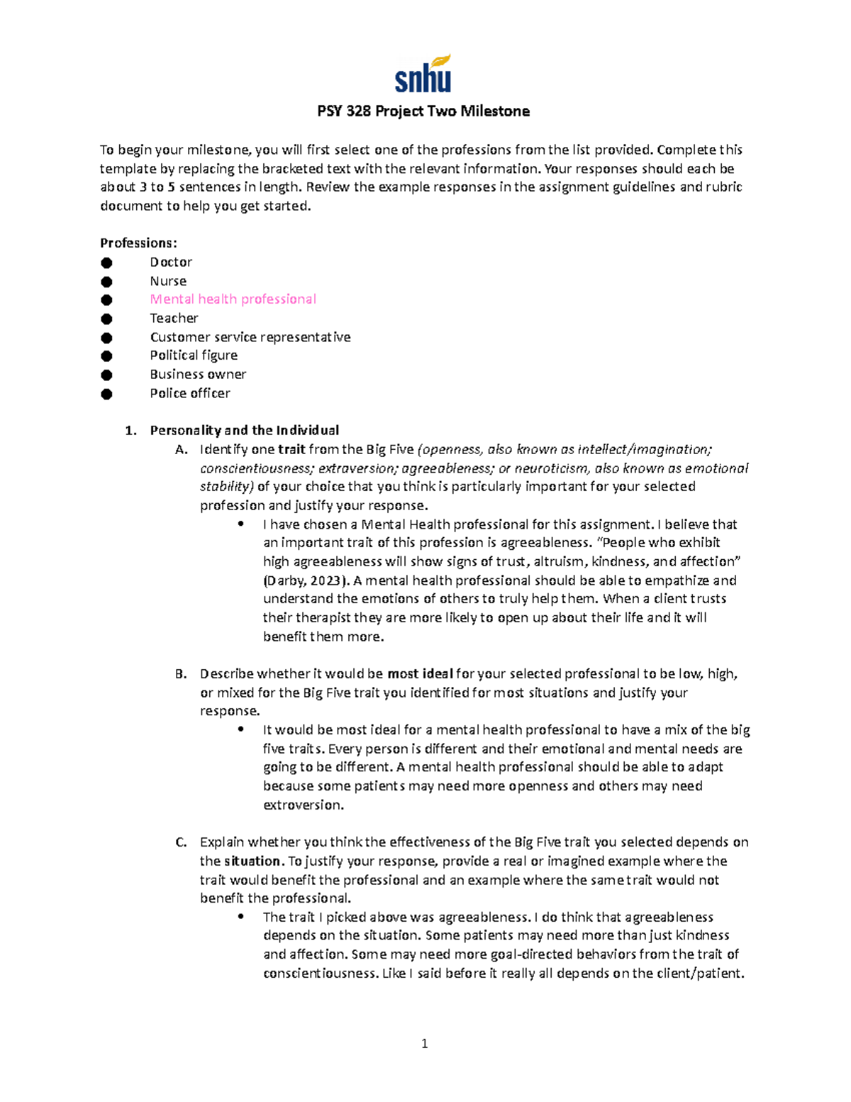 Project Two Milestone Template - PSY 328 Project Two Milestone To Begin ...