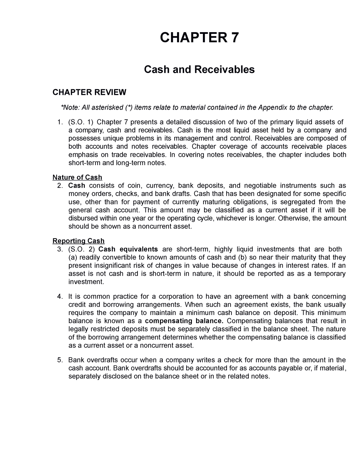 Student Notes Chap 7 - Helpful - CHAPTER 7 Cash And Receivables CHAPTER ...