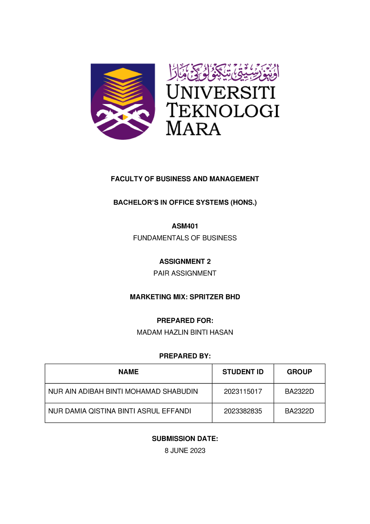 asm401 marketing mix assignment