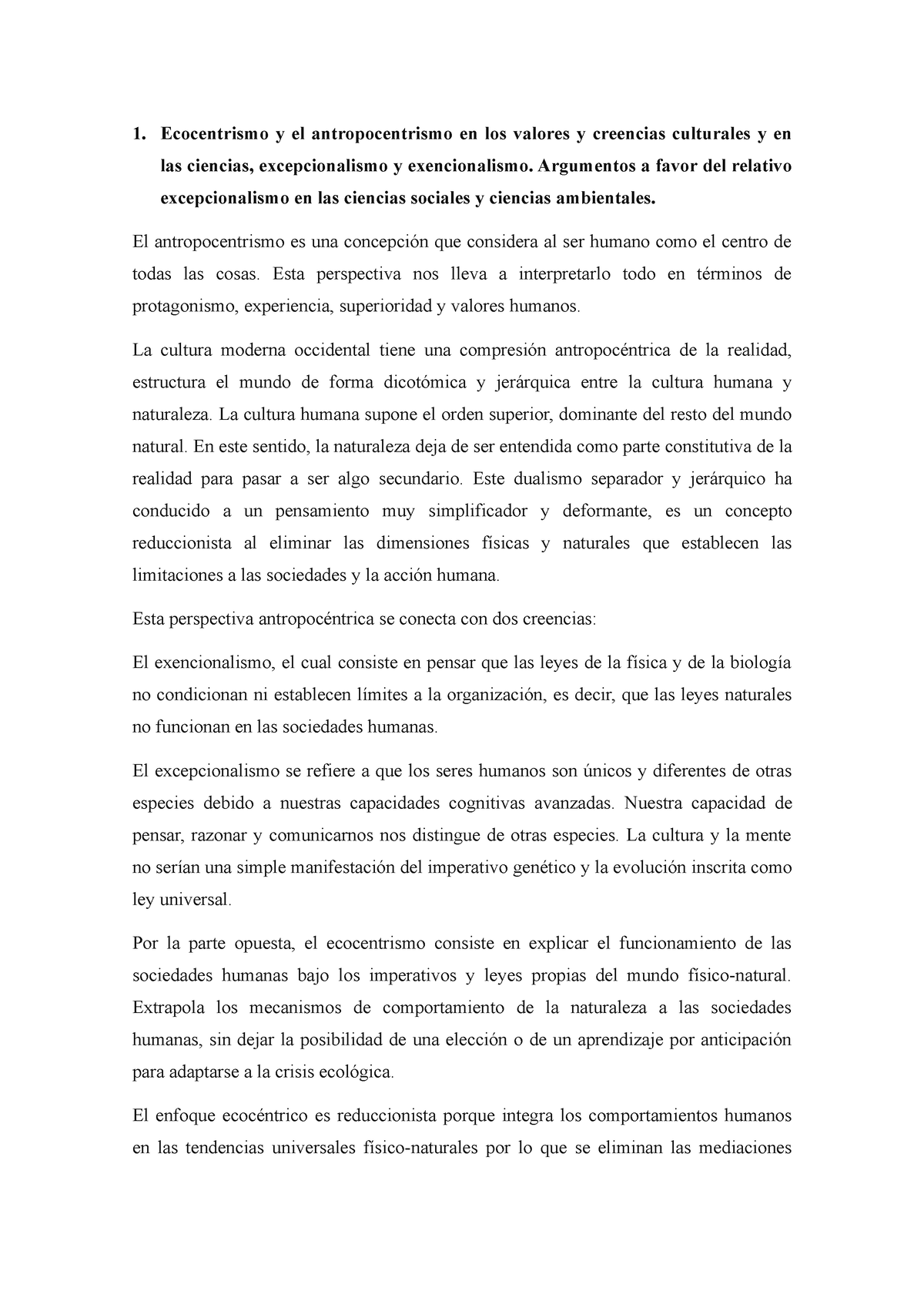 P2.Ecocentrismo y el antropocentrismo en los valores y creencias ...