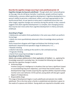 LSP Bock 4 Nil Describe the cognitive changes occurring in