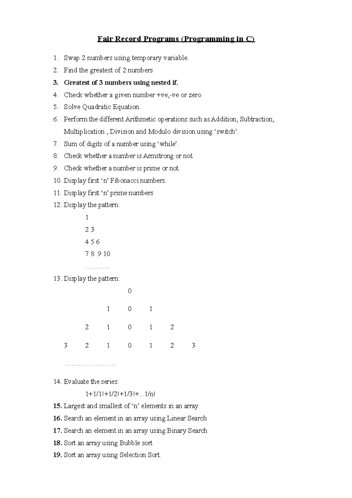 Record Questions - Fair Record Programs (Programming in C) Swap 2 ...