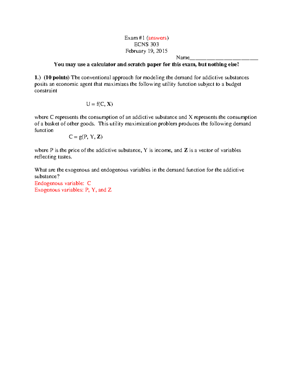 Exam1 Answers - Introduction To Macroeconomics - Exam #1 (answers) ECNS ...