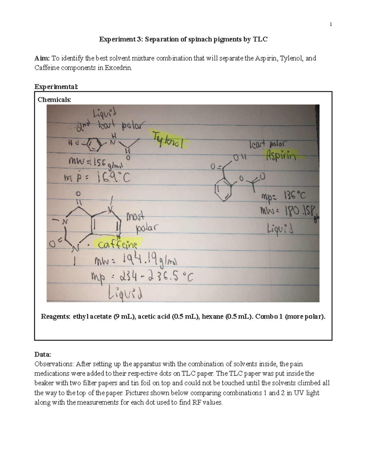 TLC Lab TLC lab, NSU, Nova Southeastern University, organic chemistry