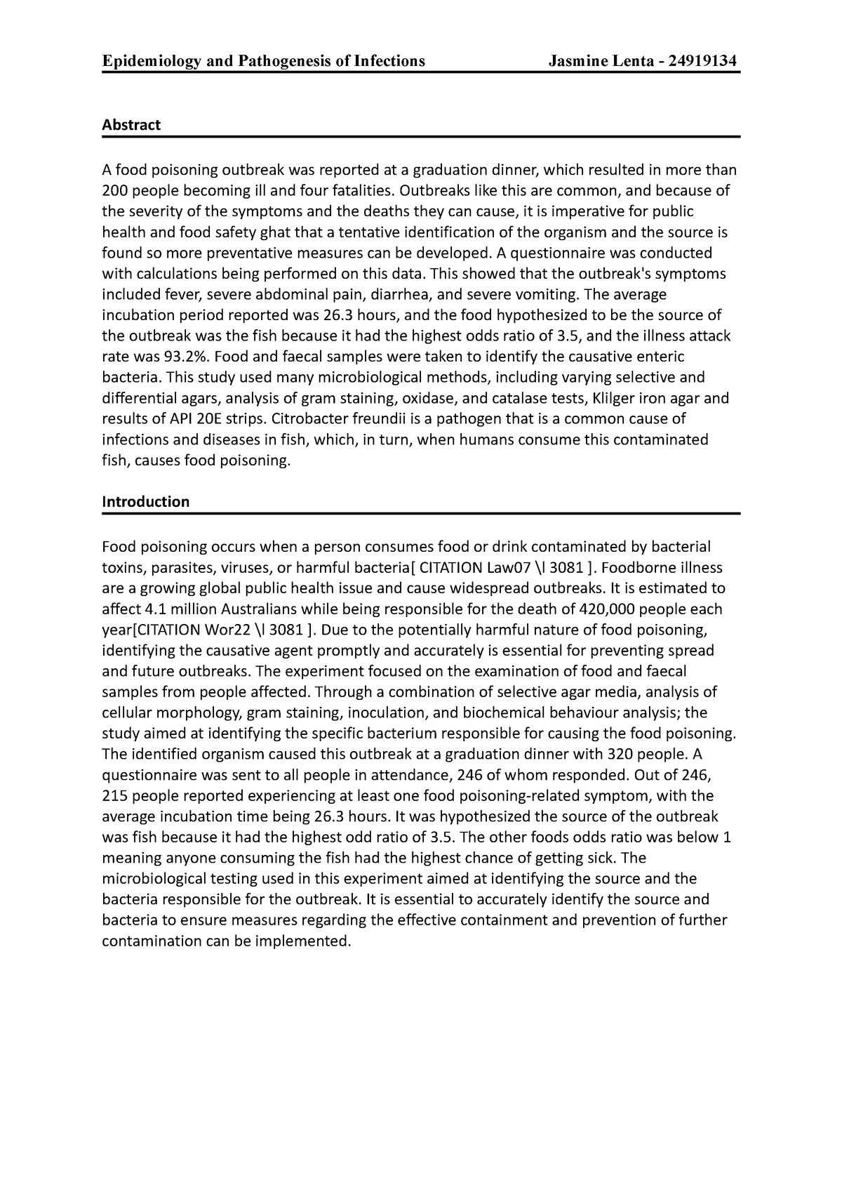 Final Epidemiology report Abstract A food poisoning outbreak was