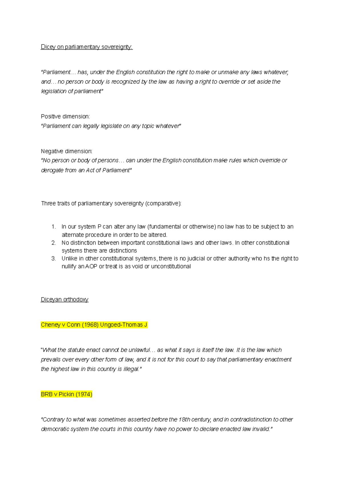 Parliamentary Sovereignty Dicey on parliamentary sovereignty