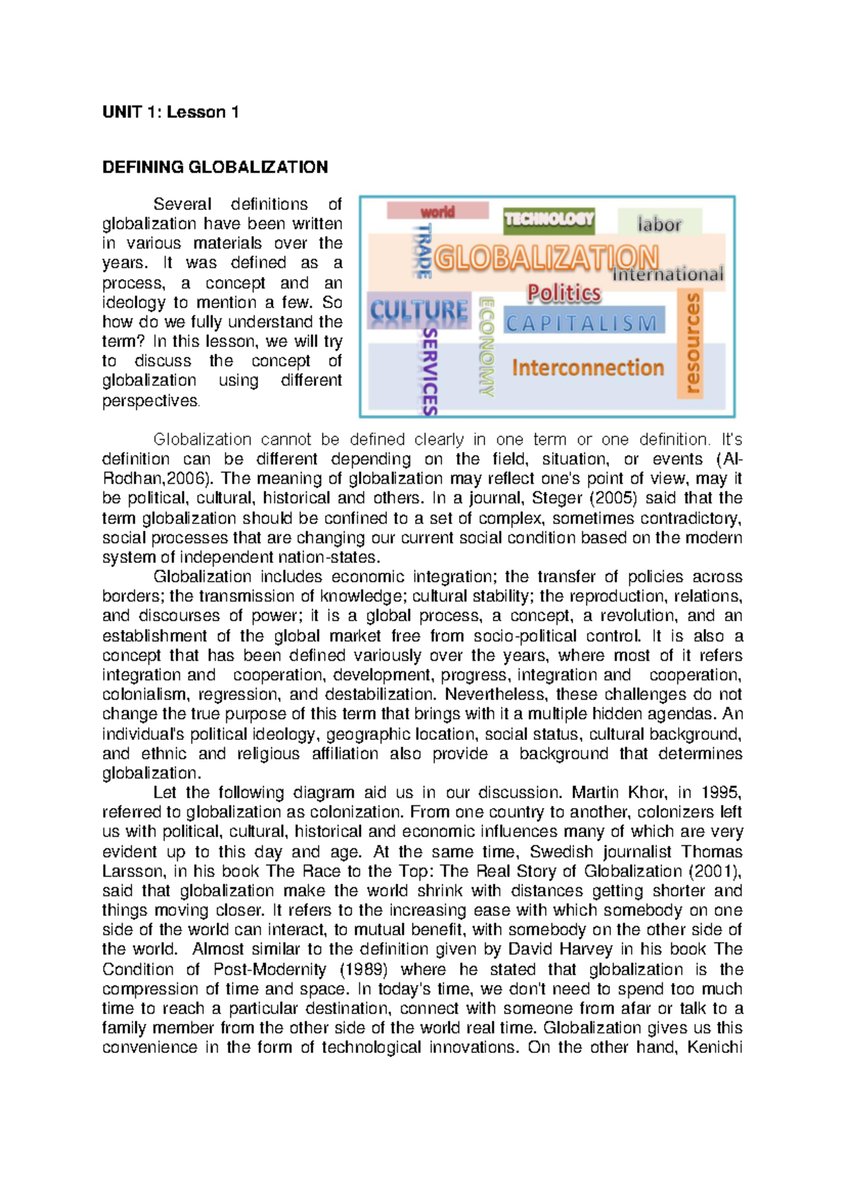 UNIT 1 Lesson 1 Definition of Globalization - UNIT 1: Lesson 1 DEFINING ...