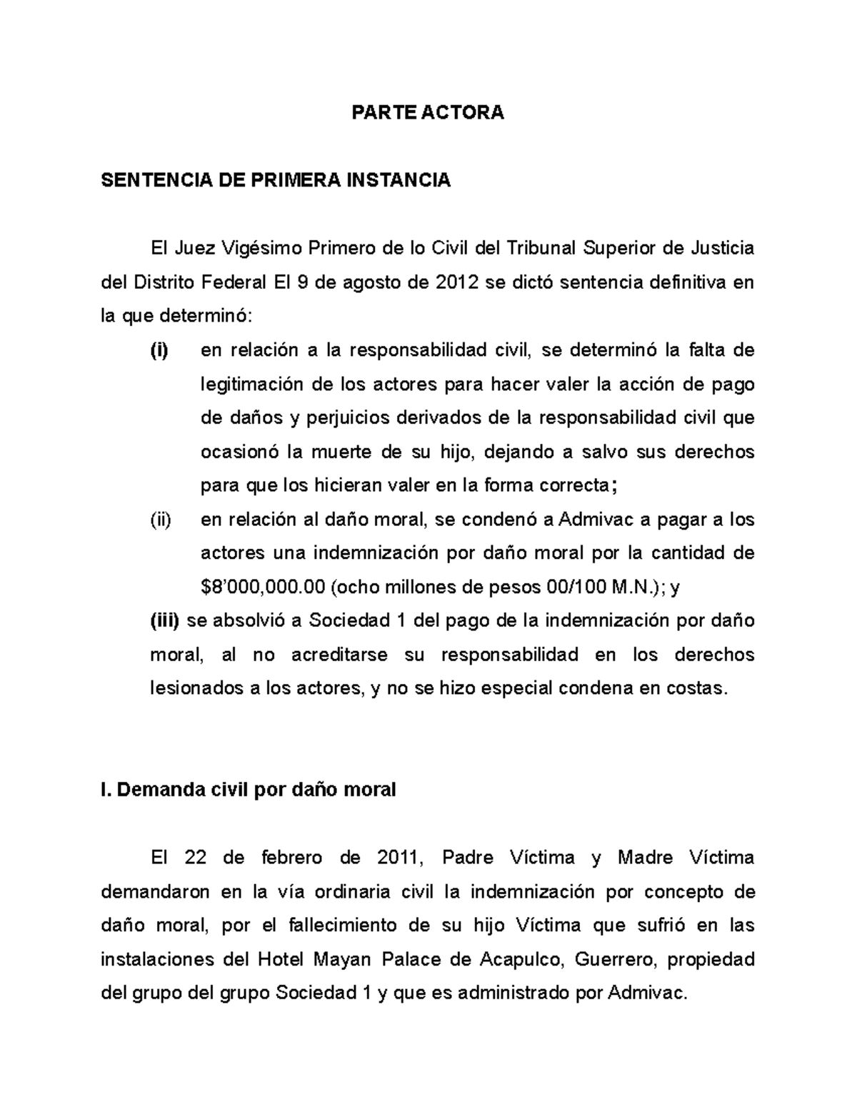 Parte Actora 1 - amparo directo - PARTE ACTORA SENTENCIA DE PRIMERA ...