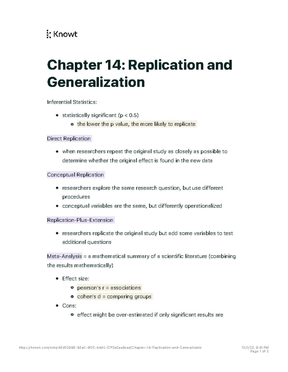 Chapter 14- Replication and Generalization Notes - Chapter 14 ...