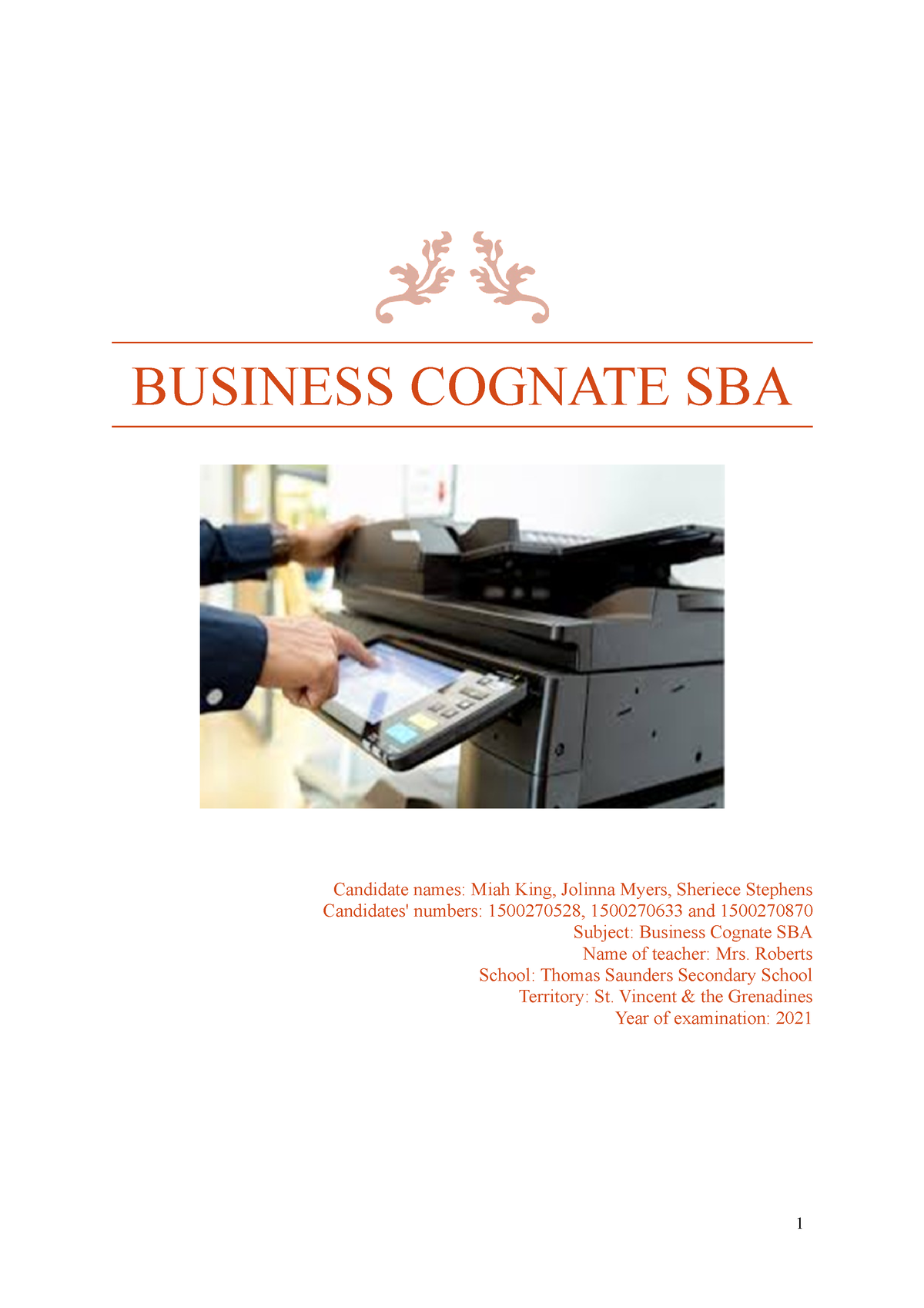 Official Principles of Business SBA Jolinna Myers BUSINESS COGNATE