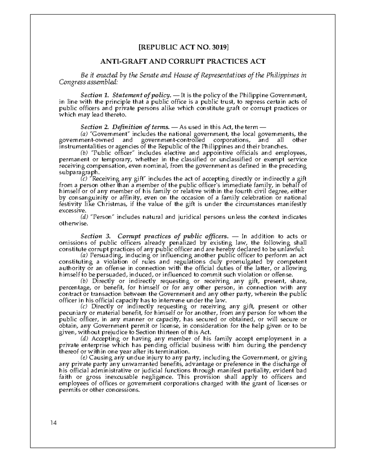 Prelim-RA-3019 - RA 3019 - [REPUBLIC ACT NO. 3019] ANTI-GRAFT AND ...