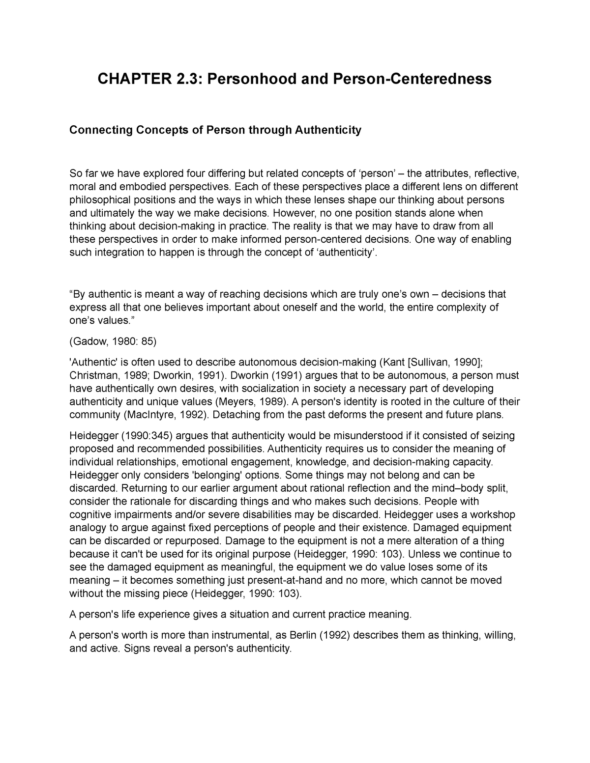 Chapter 2 Lecture Notes For Tfn Chapter 2 Personhood And Person Centeredness Connecting 6567