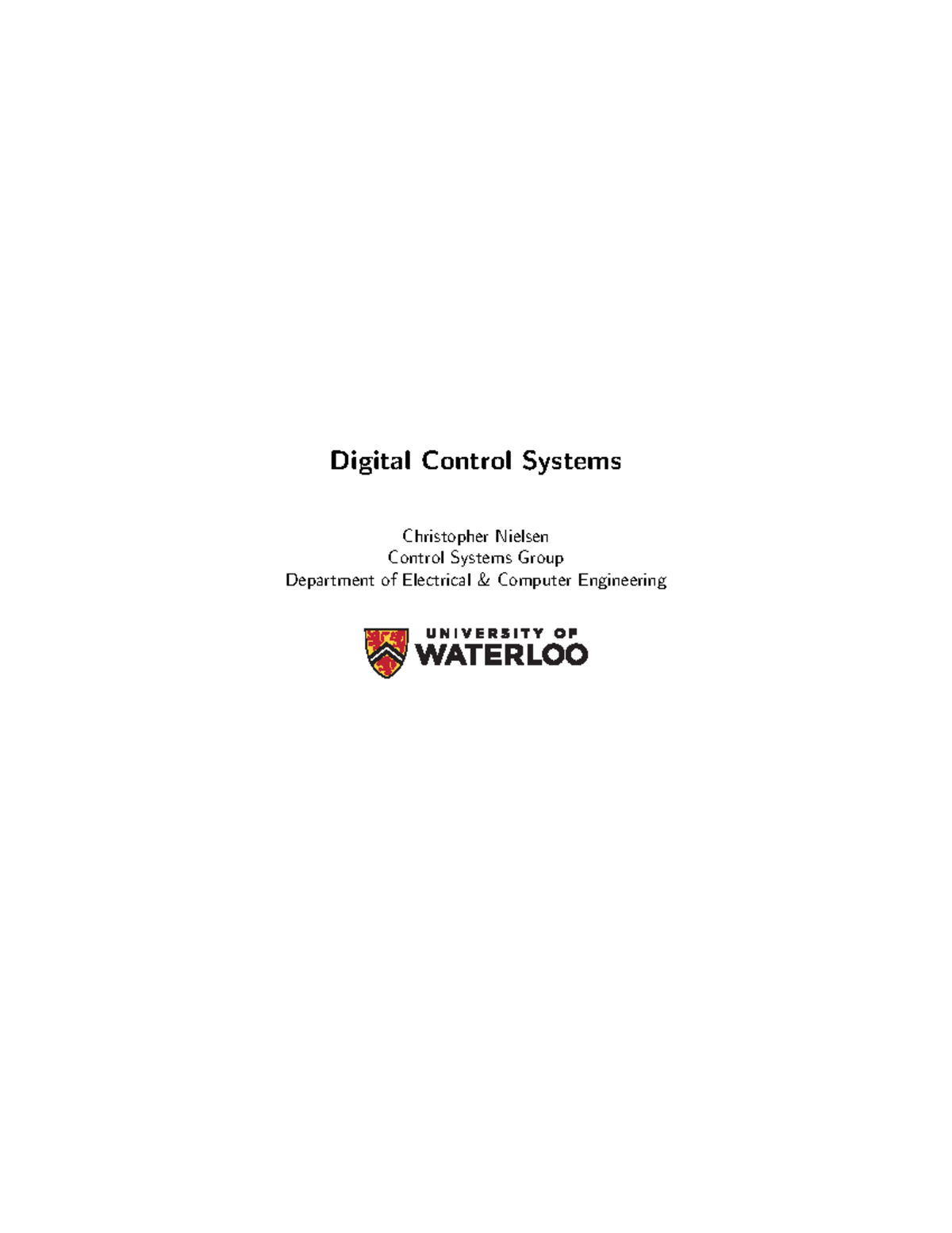 Course Notes Digital Control Systems Christopher Nielsen Control