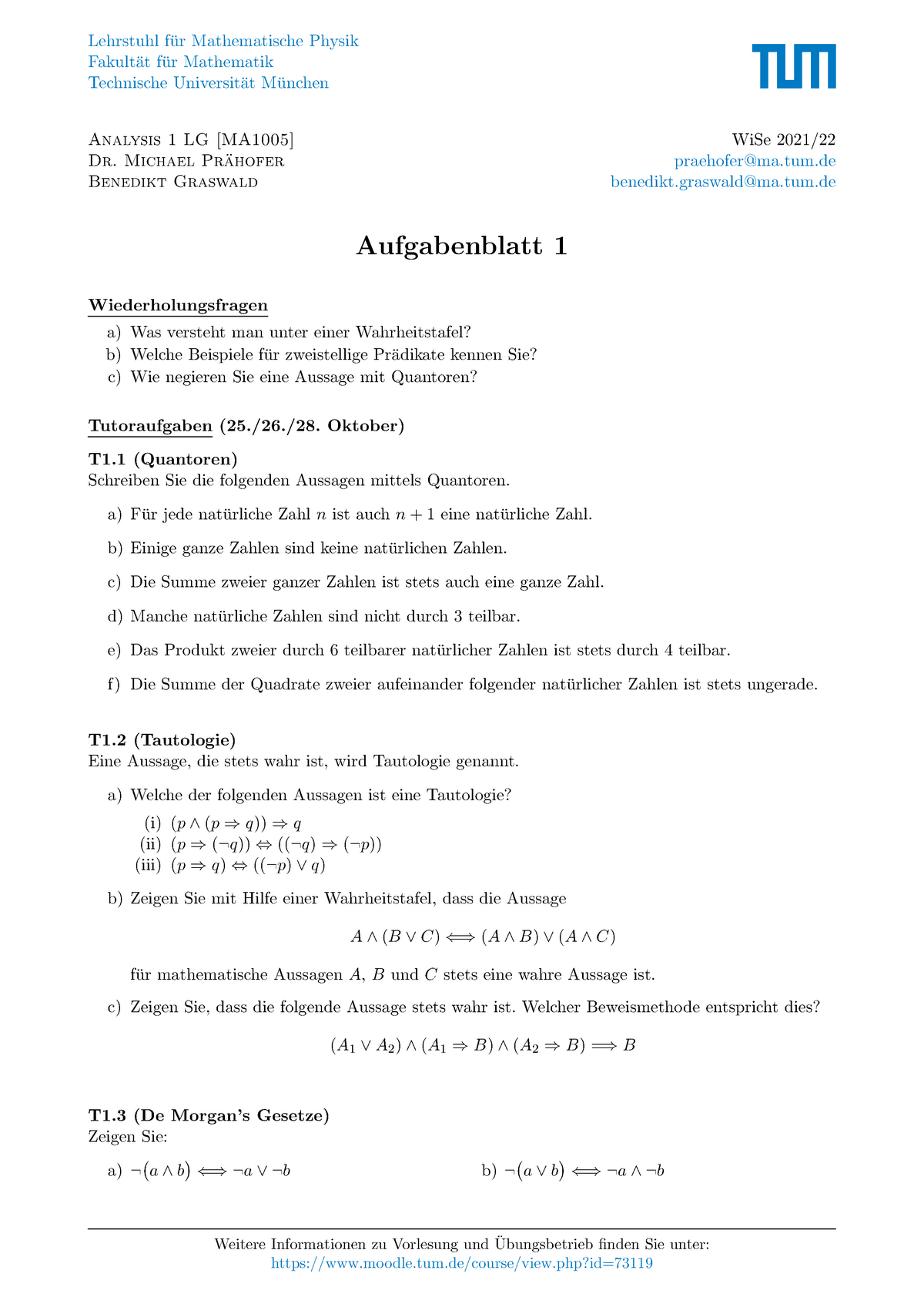 Ana1-Blatt1-123 - Lehrstuhl Fur Mathematische Physik ̈ Fakult ̈ At F ̈ ...