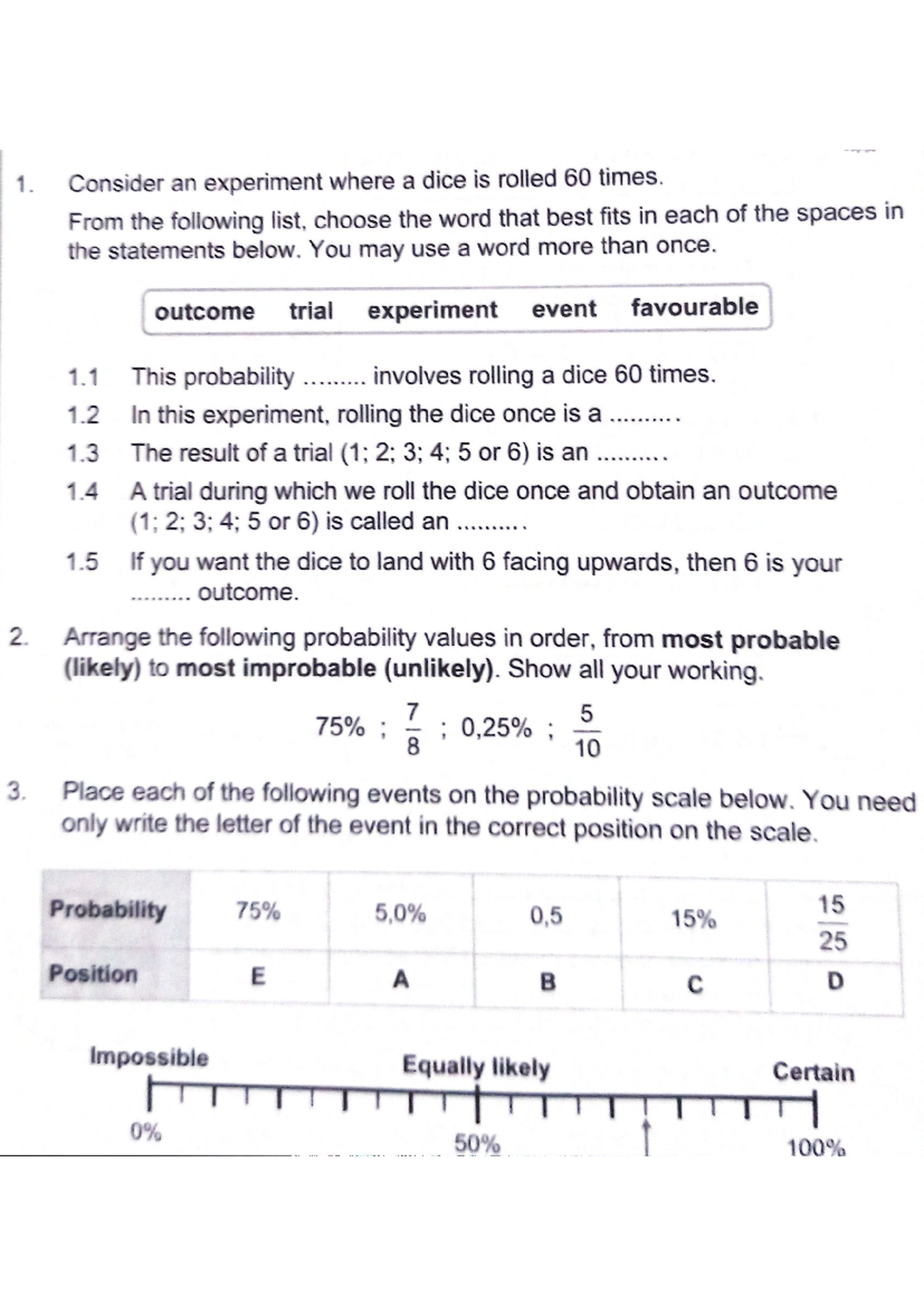 Probability Questions - 1. Consider an experiment where a dice is ...
