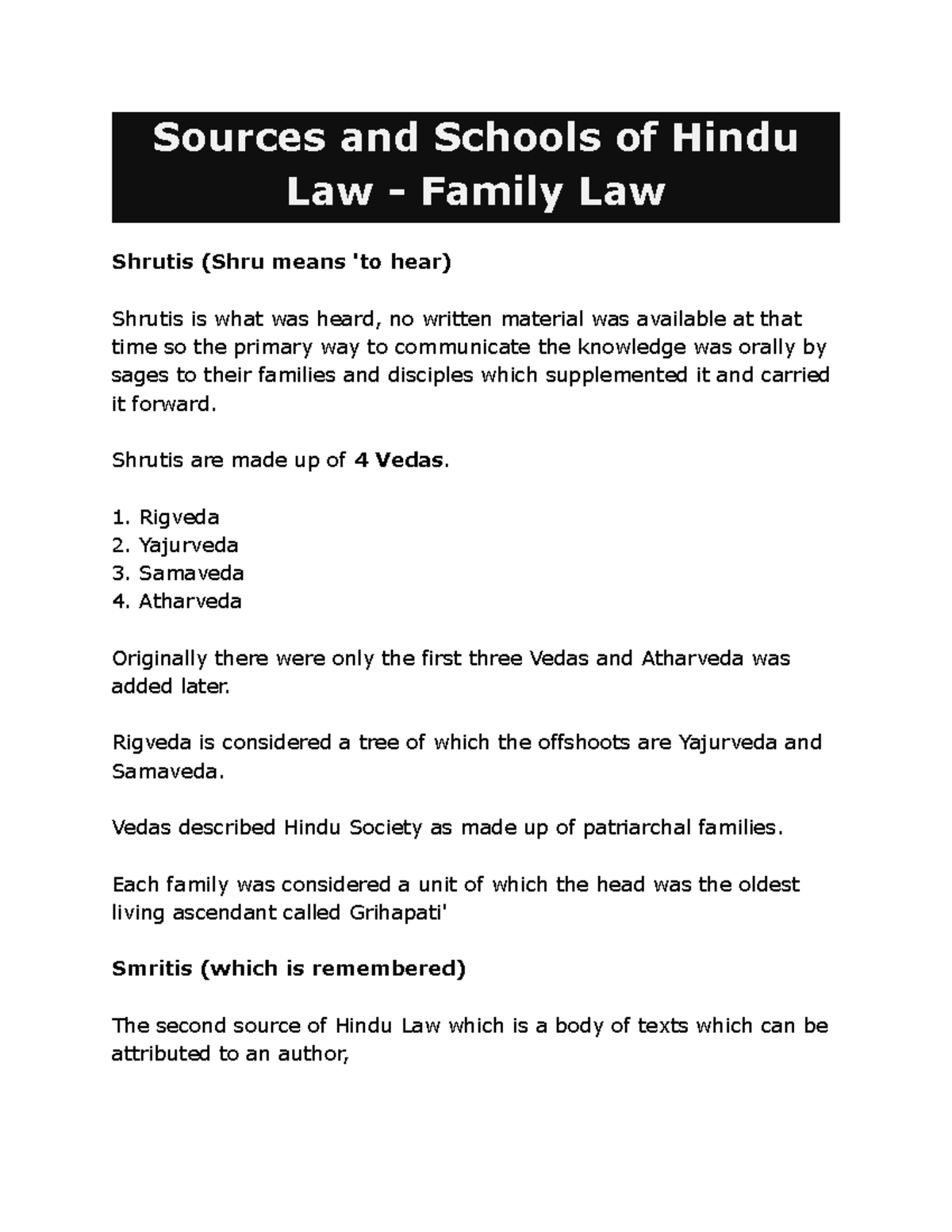 Sources and Schools of Hindu Law Family Law Sources and Schools of
