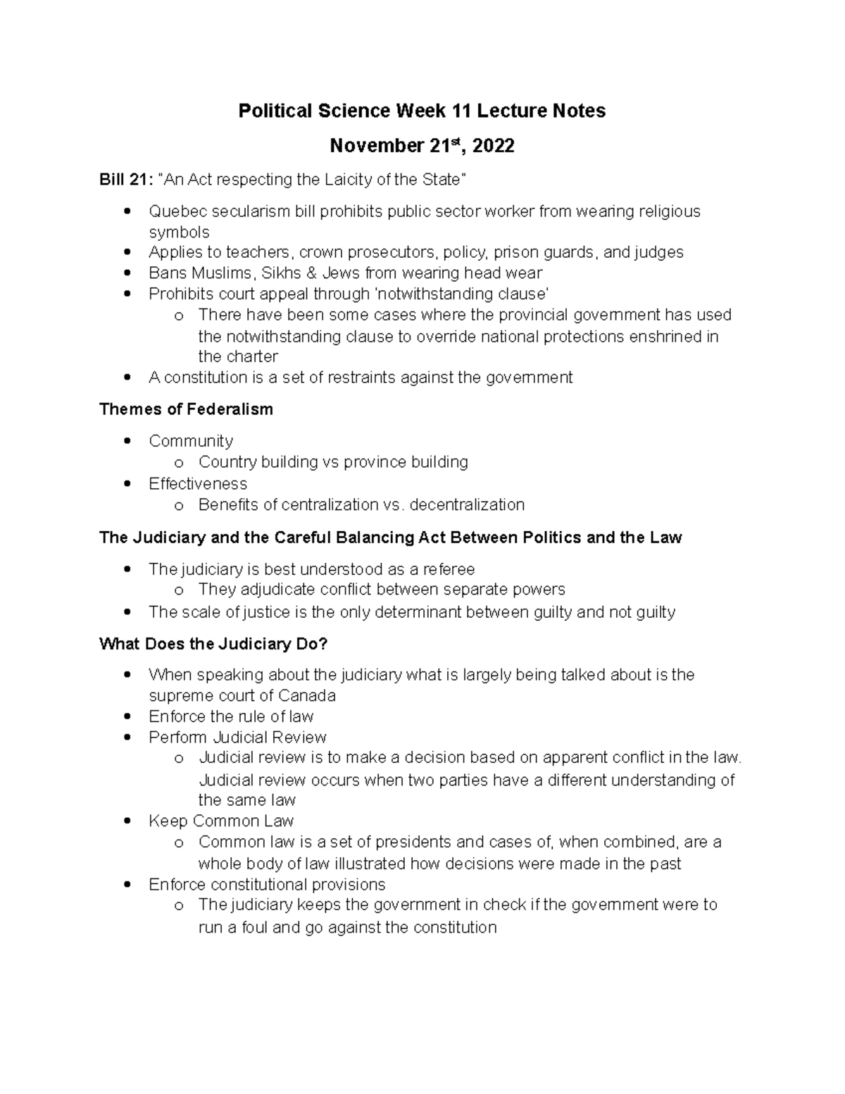 Political Science Week 11 Lecture Notes - decentralization The ...