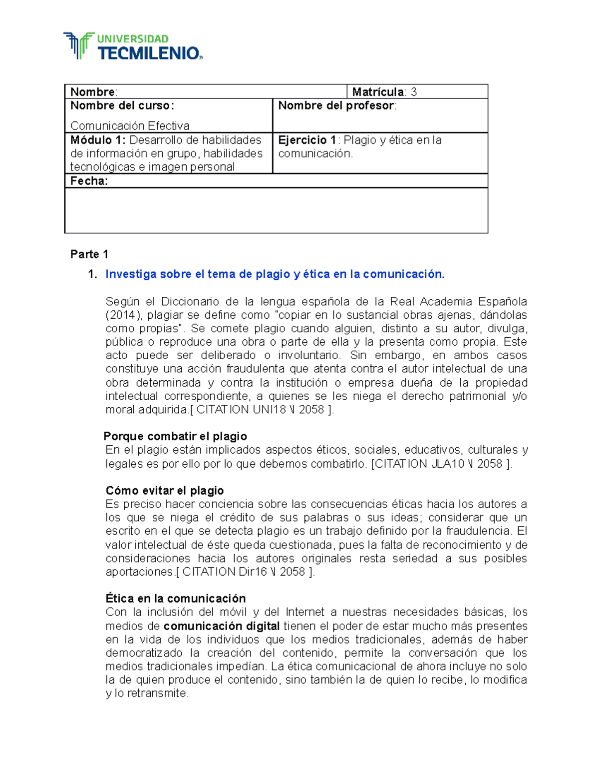 Ejercicio 2 C - apuntes - Nombre: Matrícula: 3 Nombre del curso ...