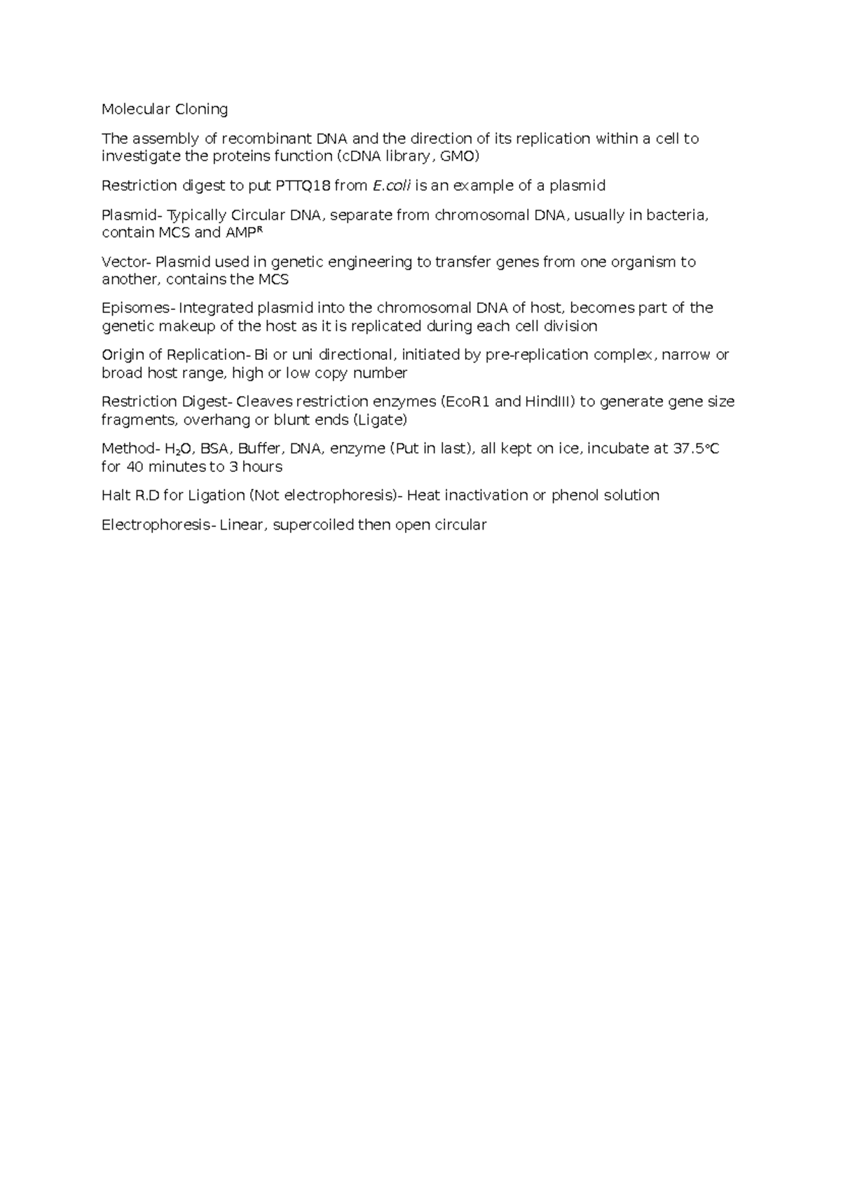 Molecular Cloning Question Molecular Cloning The assembly of