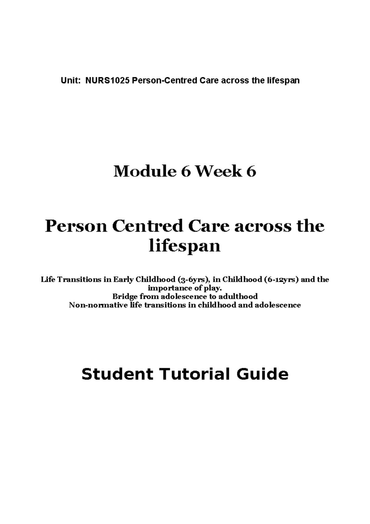 Module 6 Student Tutorial Guide 2023 - Module 6 Week 6 Person Centred ...