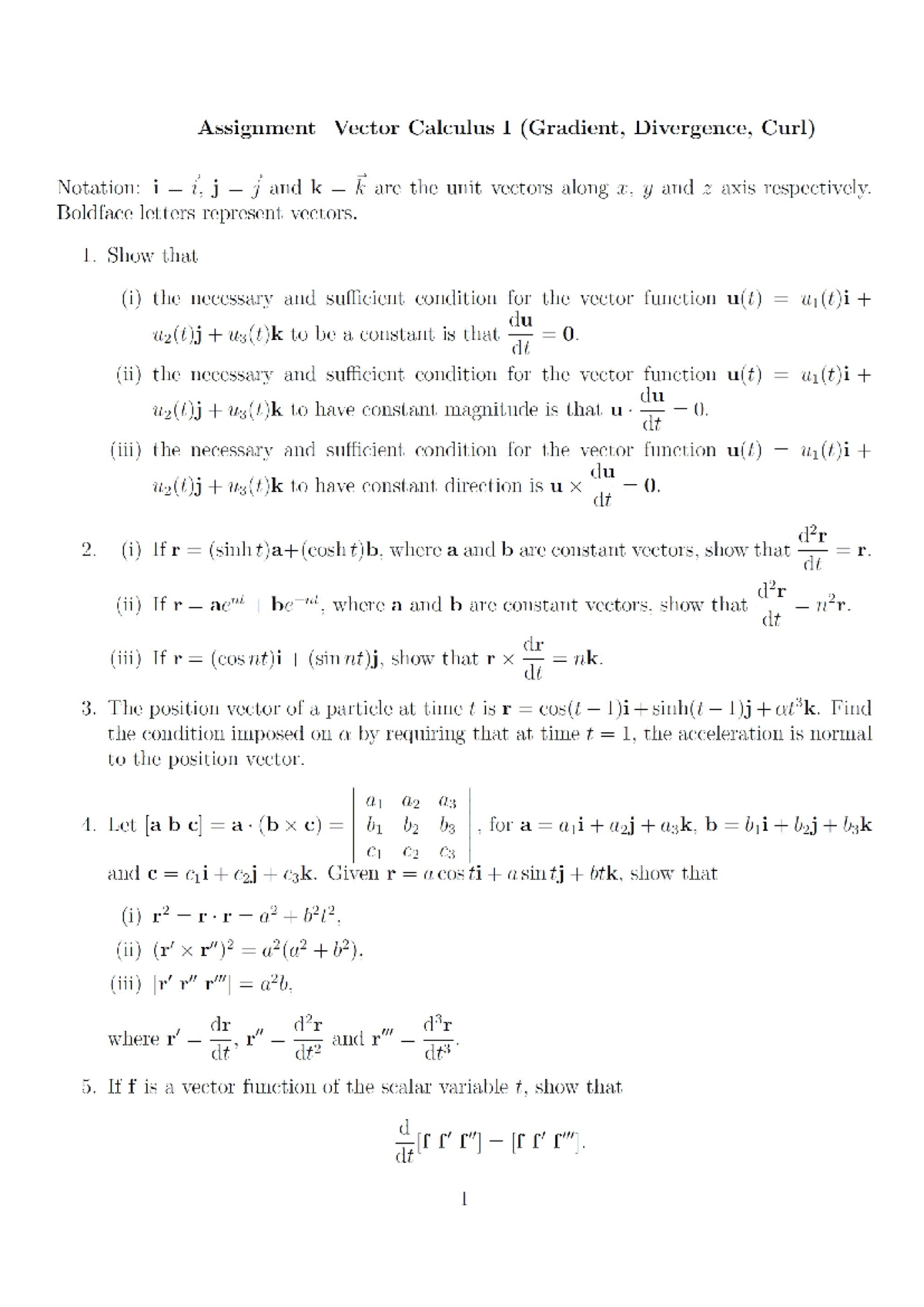 Vector Calculus MAL 103 - Assignment Vector Calculus I (Gradient ...
