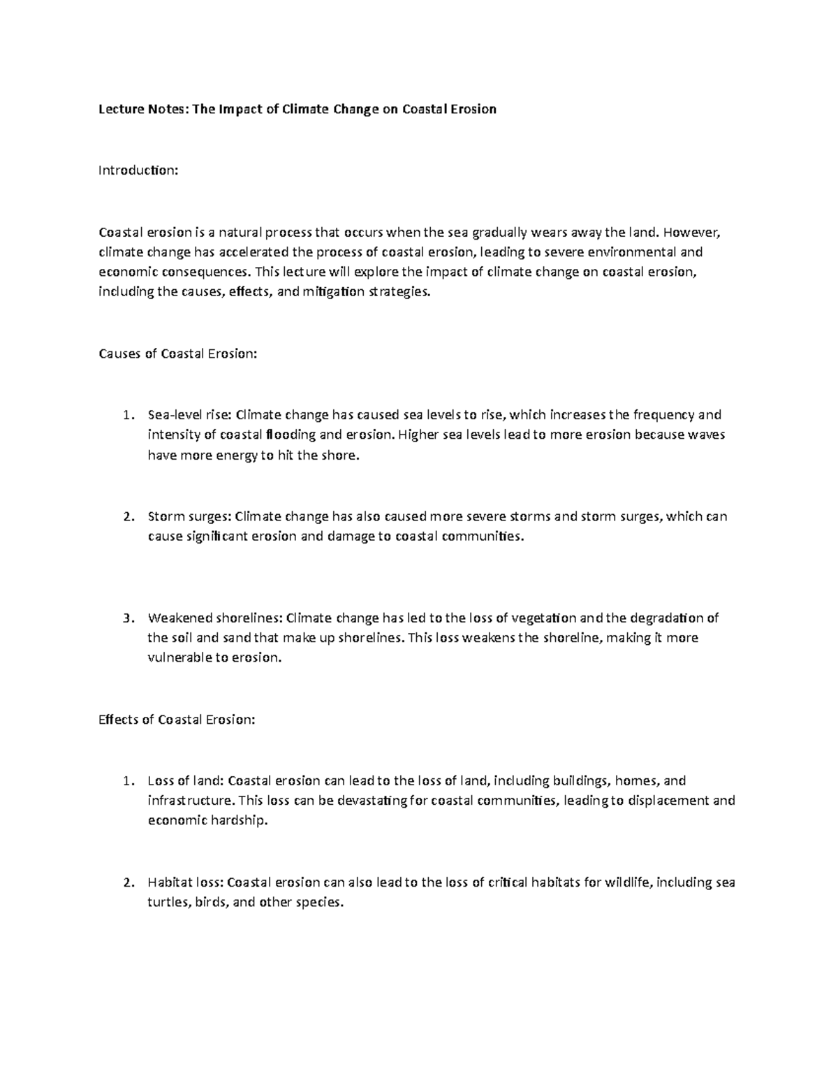 Lecture Notes: The Impact of Climate Change on Coastal Erosion ...