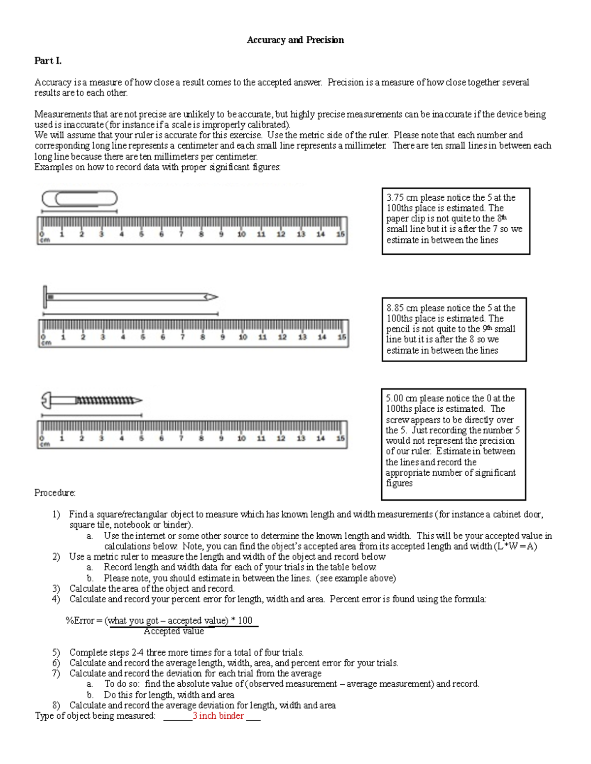 Accuracy And Precision Worksheet Accuracy And Precision Part I