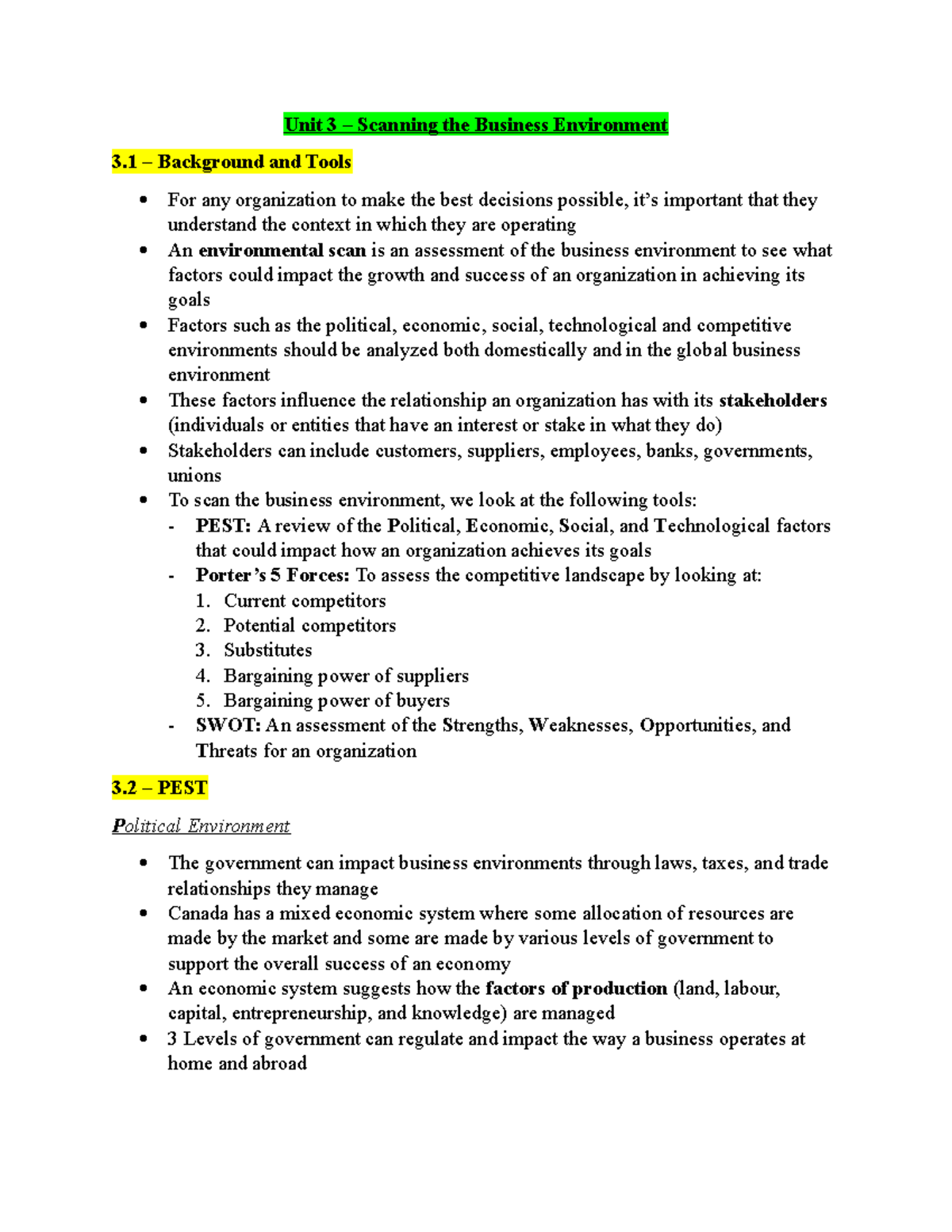 Unit 3 - Scanning the Business Environment - Unit 3 – Scanning the ...