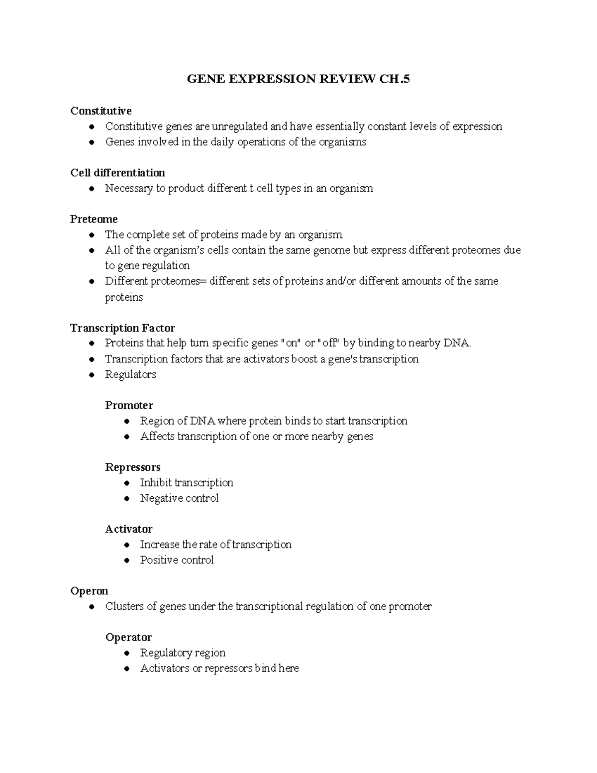 Gene Expression - This A Document - Gene Expression Review Ch 