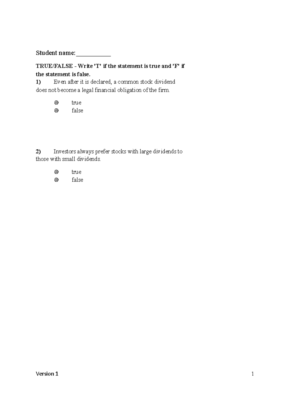 Ross11ce Ch17 - practise questions - Student name:__________ TRUE/FALSE ...