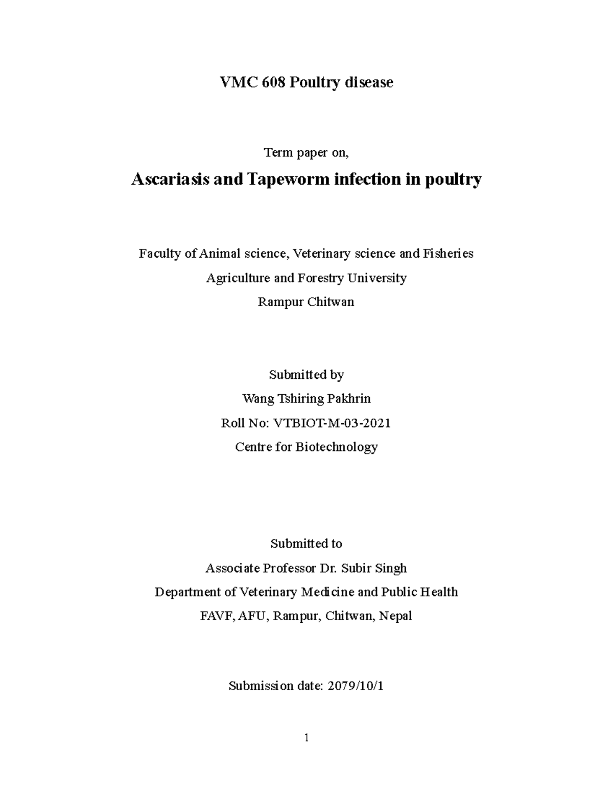 Nematode and cestode, Poultry disease - VMC 608 Poultry disease Term ...