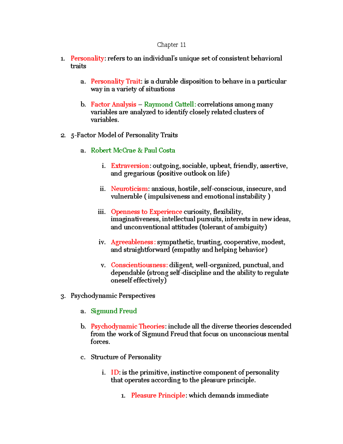 Psych Ch.11 Personality - Chapter 11 Personality: Refers To An ...