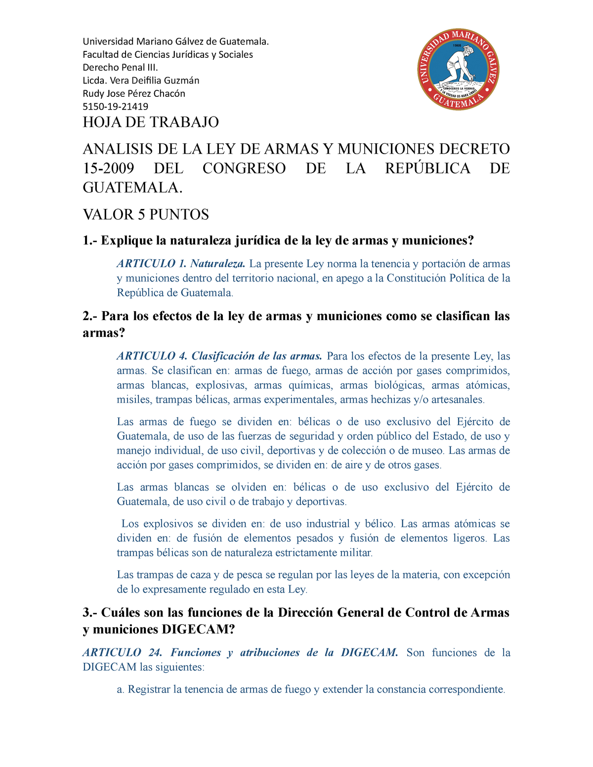 Análisis DE LA LEY DE Armas Y Municiones Facultad de Ciencias