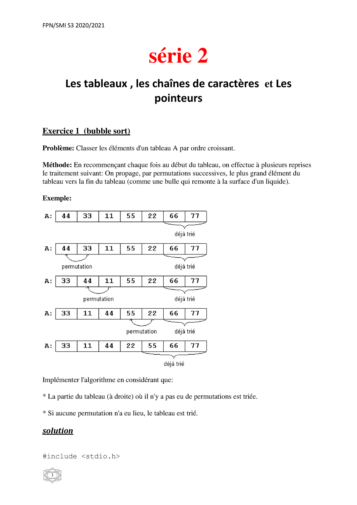 Sol Serie 2 Smi S3 - Exercice En Programmation C - Série 2 Les Tableaux ...