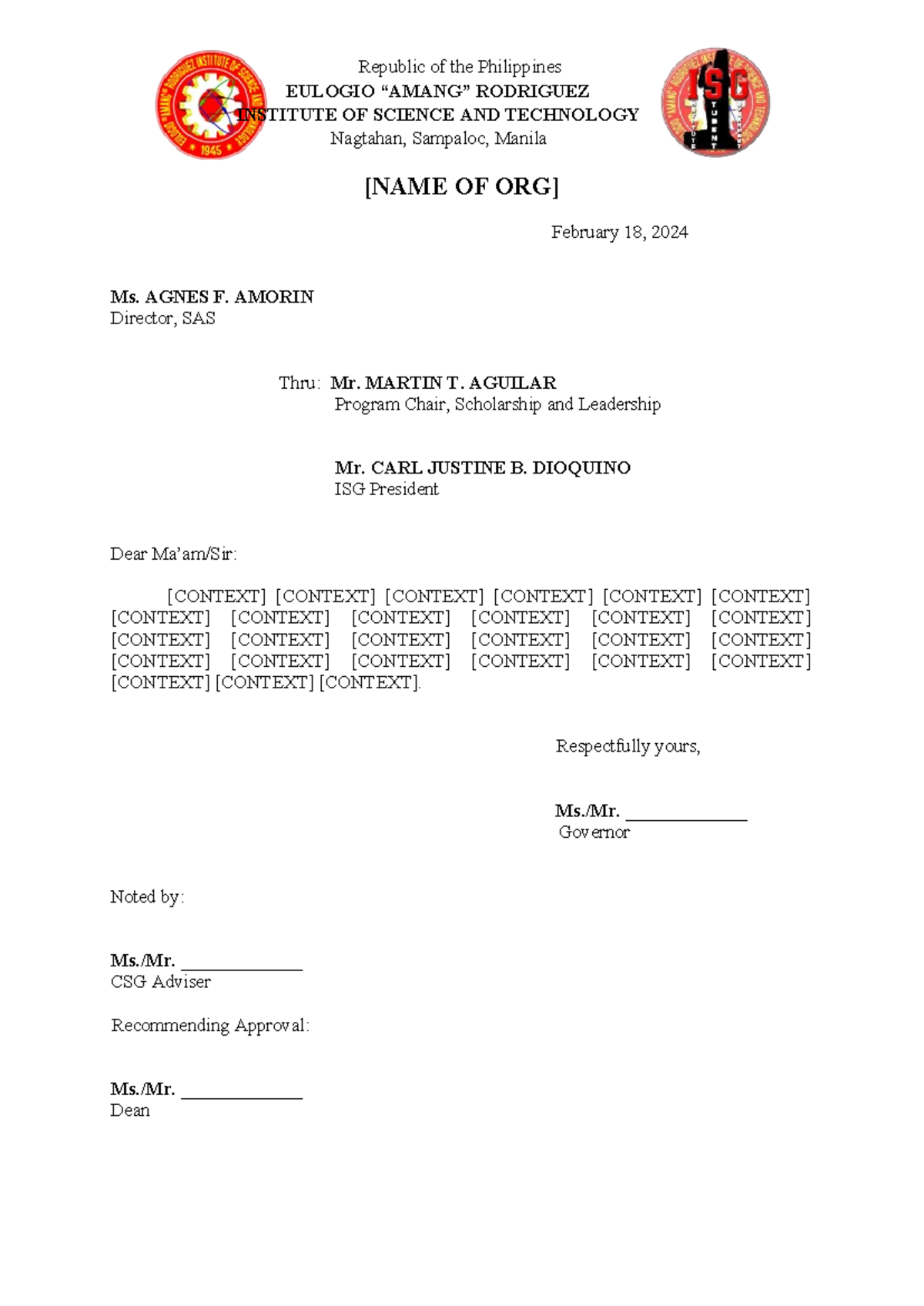 Standard- Transmittal- Letter - Republic of the Philippines EULOGIO ...