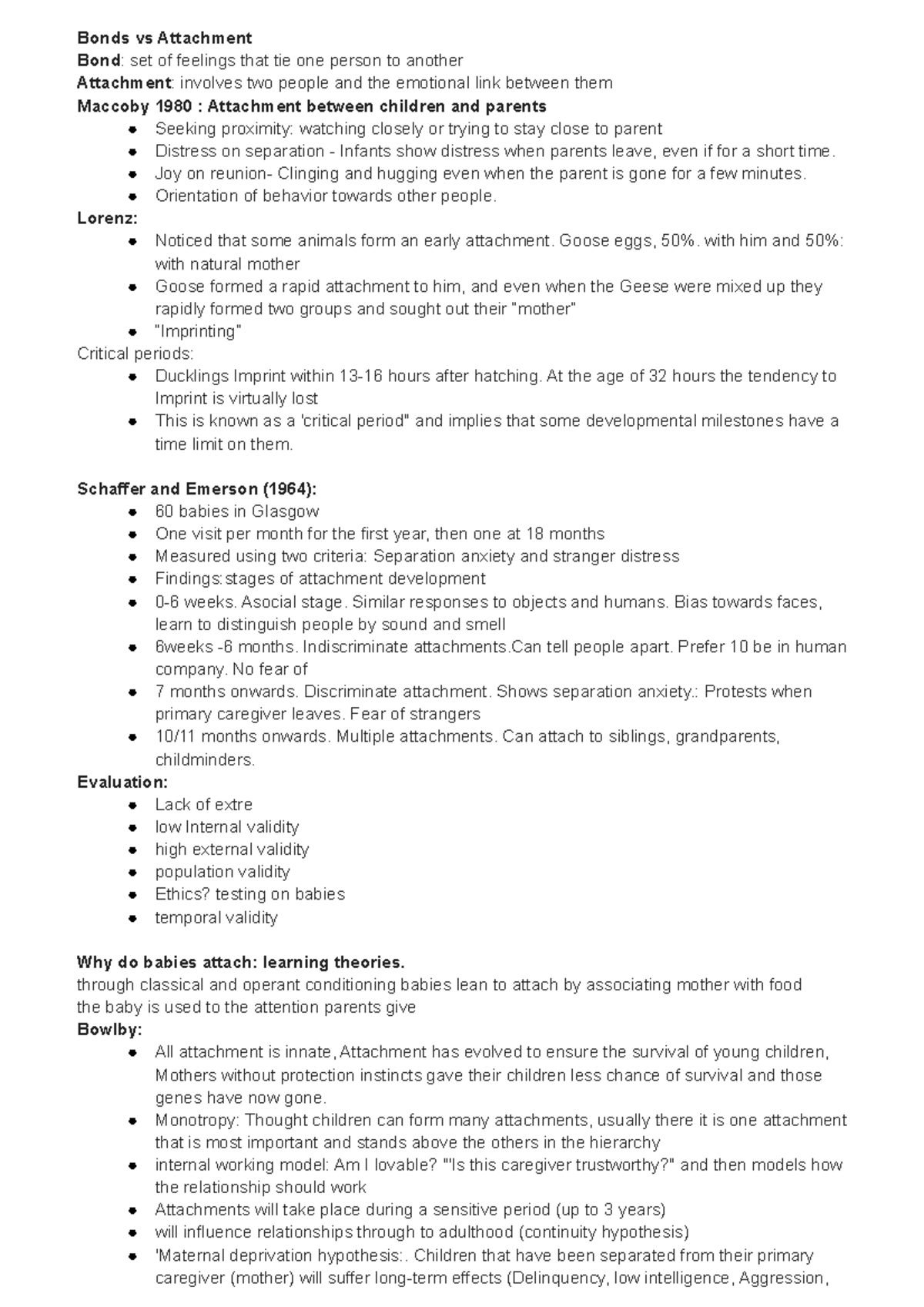 Attachment my aqa psychology revision notes Bonds vs Attachment
