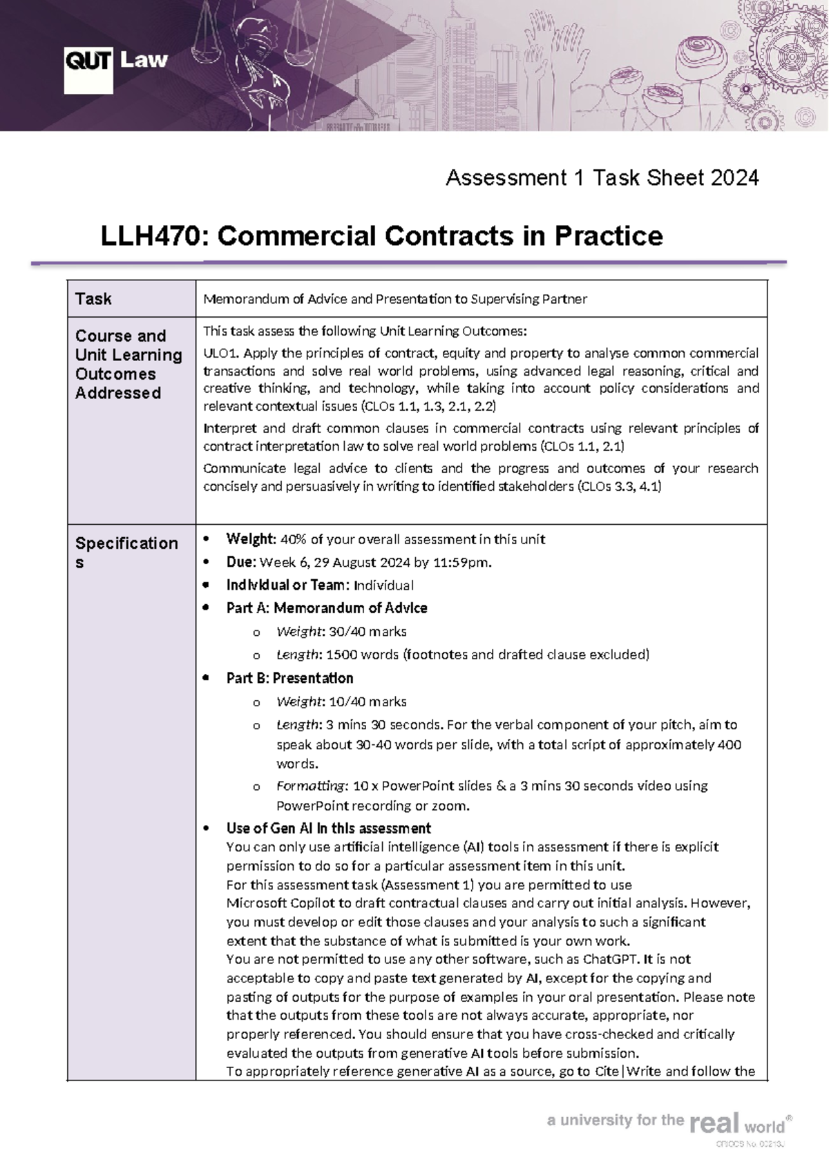 LLH470 Assessment 1 Task Sheet 2024 - Assessment 1 Task Sheet 2024 ...