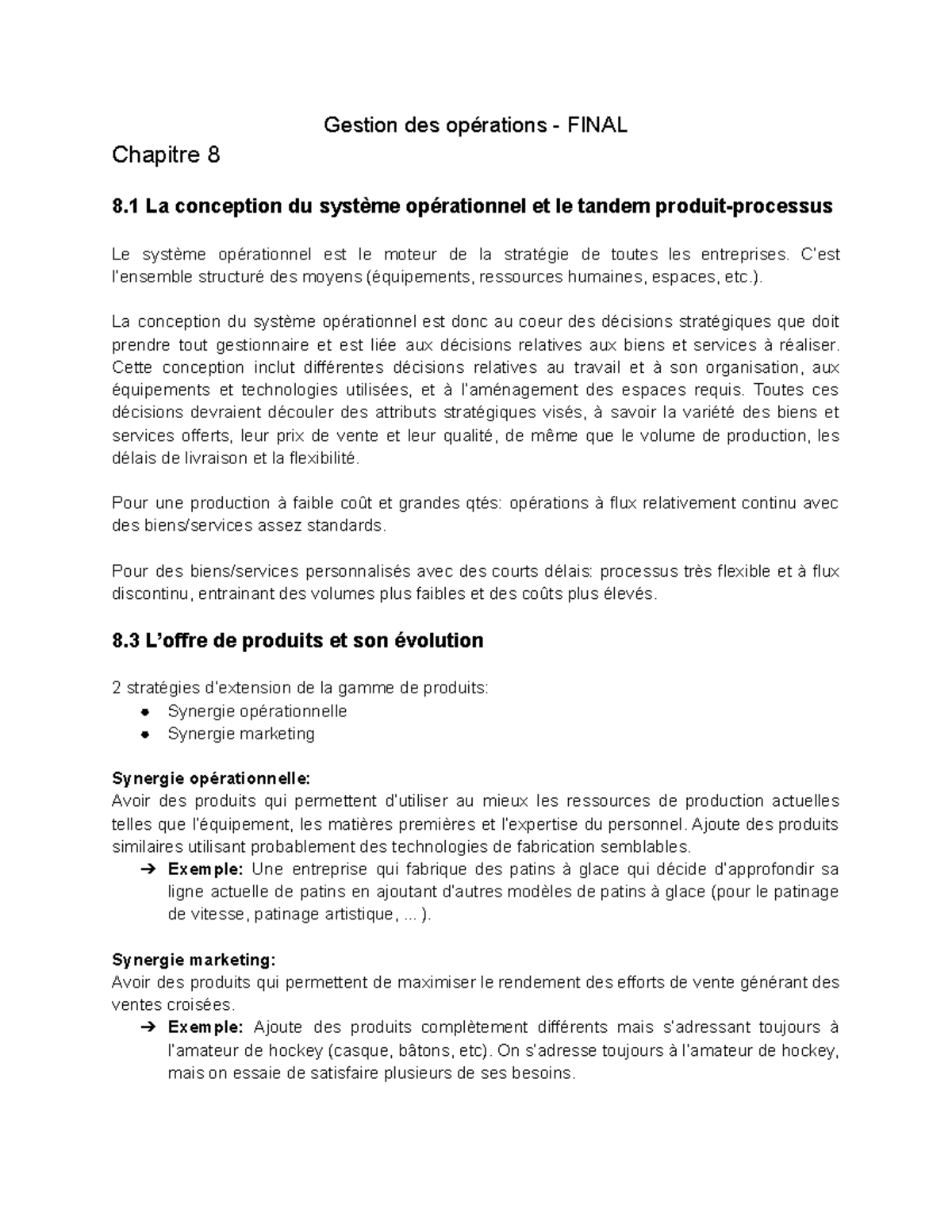 Gestion des opérations Résumé chapitres 7 à 9 manuel Gestion des opérations FINAL Chapitre