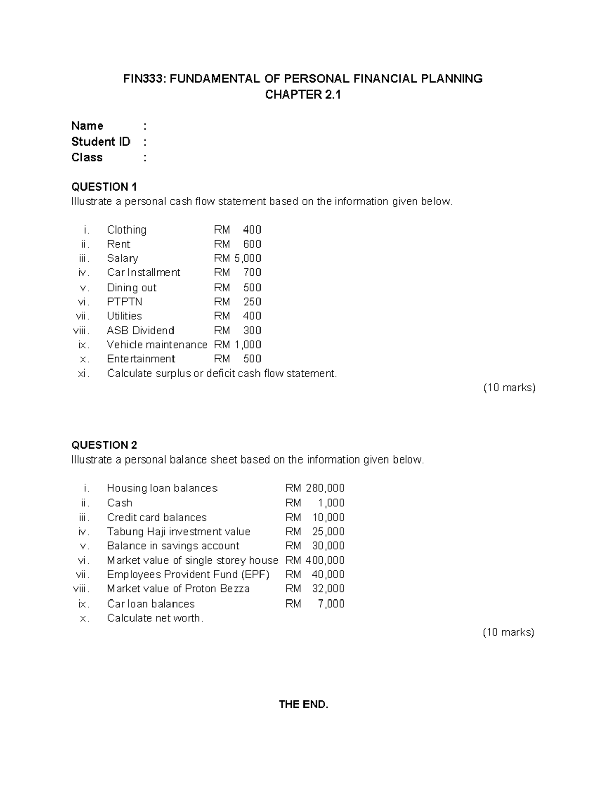 Task Chapter 2 - FIN333 - FIN333: FUNDAMENTAL OF PERSONAL FINANCIAL ...