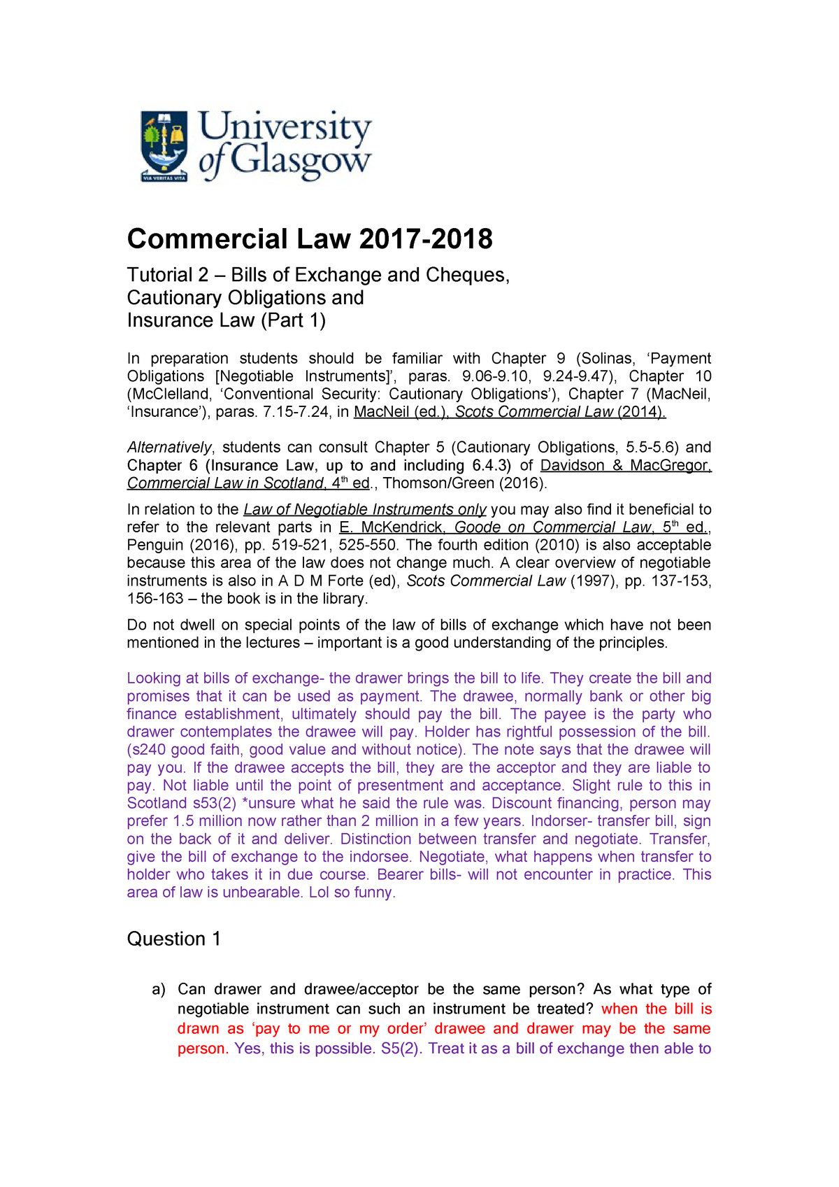 Tutorial 2 Commercial Law Law4004 Studocu
