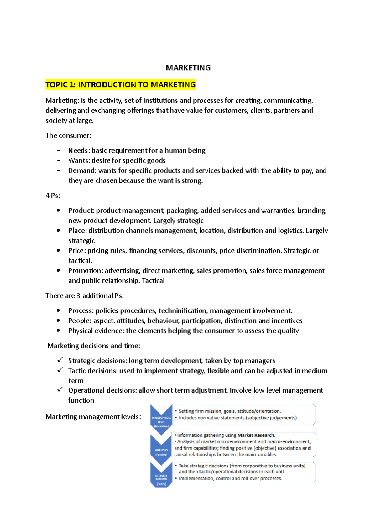 Marketing Final Summary - MARKETING TOPIC 1: INTRODUCTION TO MARKETING ...