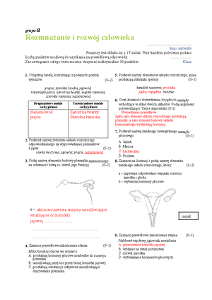 Sprawdzian z biologii układ hormonalny - Wersja A Test podsumowujący